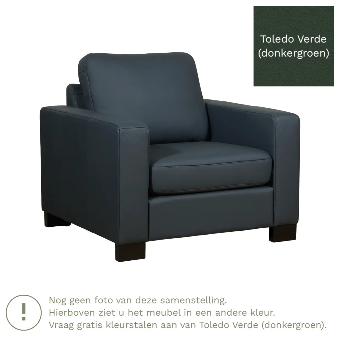 afbeelding van Leren fauteuil Energy - Toledo Verde (donkergroen) - Poten hout zwart