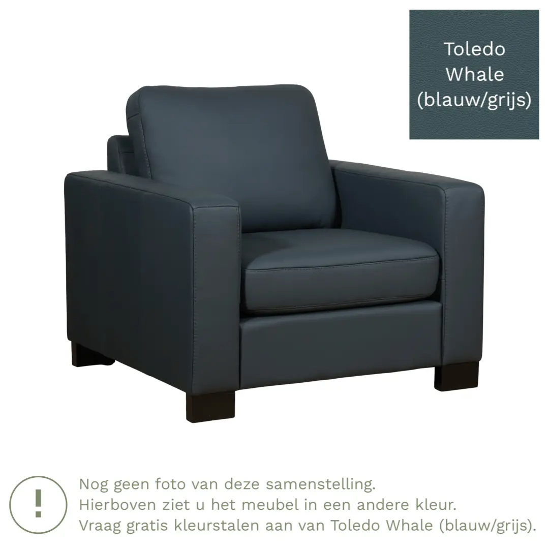 afbeelding van Leren fauteuil Energy - Toledo Whale (blauw/grijs) - Poten hout zwart