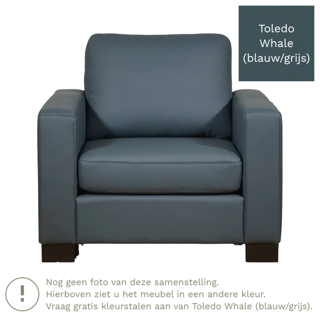 afbeelding van Leren fauteuil Energy - Toledo Whale (blauw/grijs) - Poten hout zwart