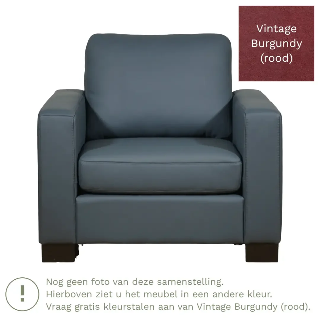 afbeelding van Leren fauteuil Energy - Vintage Burgundy (rood) - Poten hout bruin