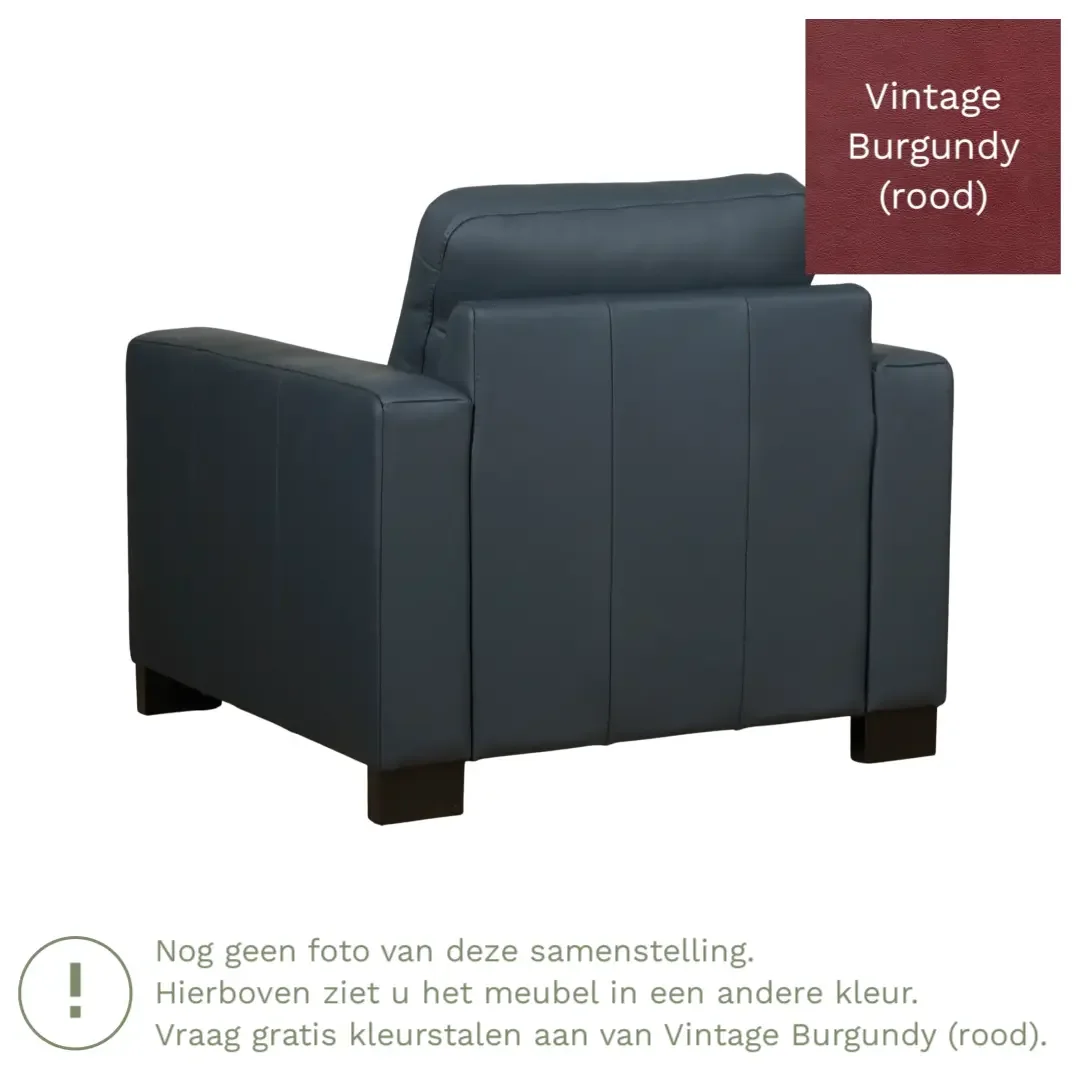 afbeelding van Leren fauteuil Energy - Vintage Burgundy (rood) - Poten hout bruin