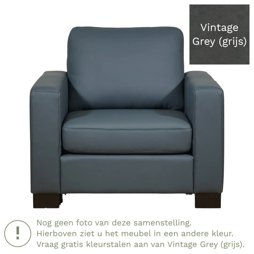afbeelding van Leren fauteuil Energy - Vintage Grey (grijs) - Poten hout bruin