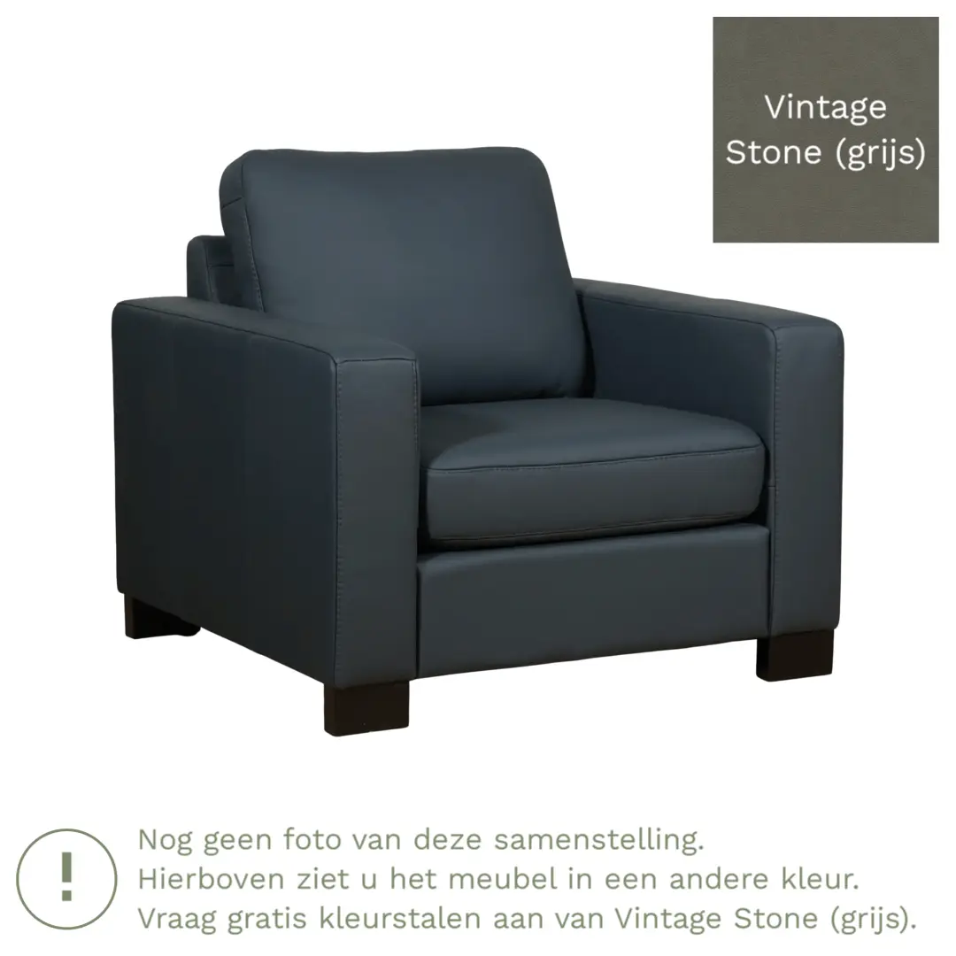 afbeelding van Leren fauteuil Energy - Vintage Stone (grijs) - Poten hout zwart