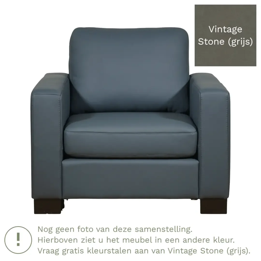 afbeelding van Leren fauteuil Energy - Vintage Stone (grijs) - Poten hout zwart