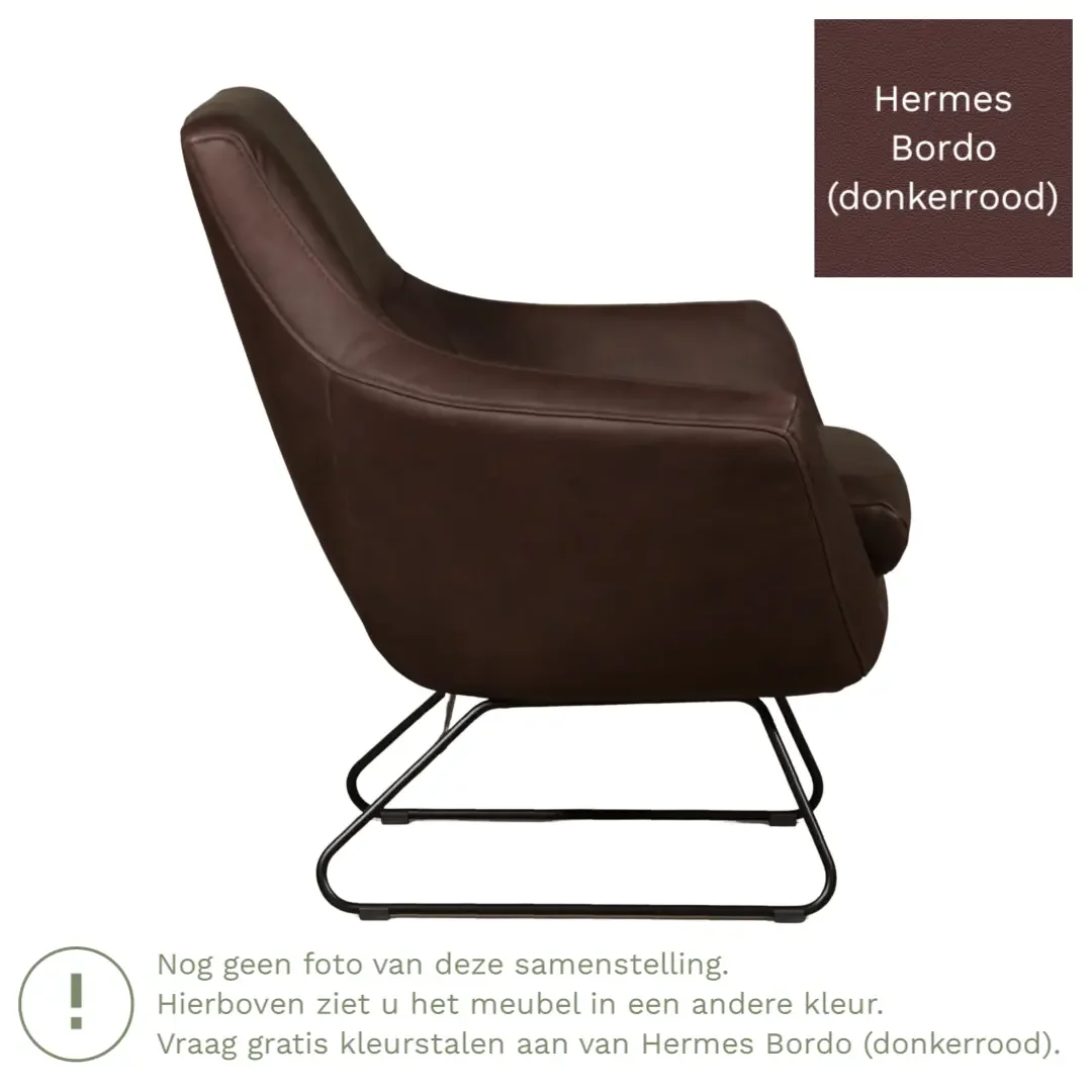 afbeelding van Leren fauteuil Fame - Hermes Bordo (donkerrood)