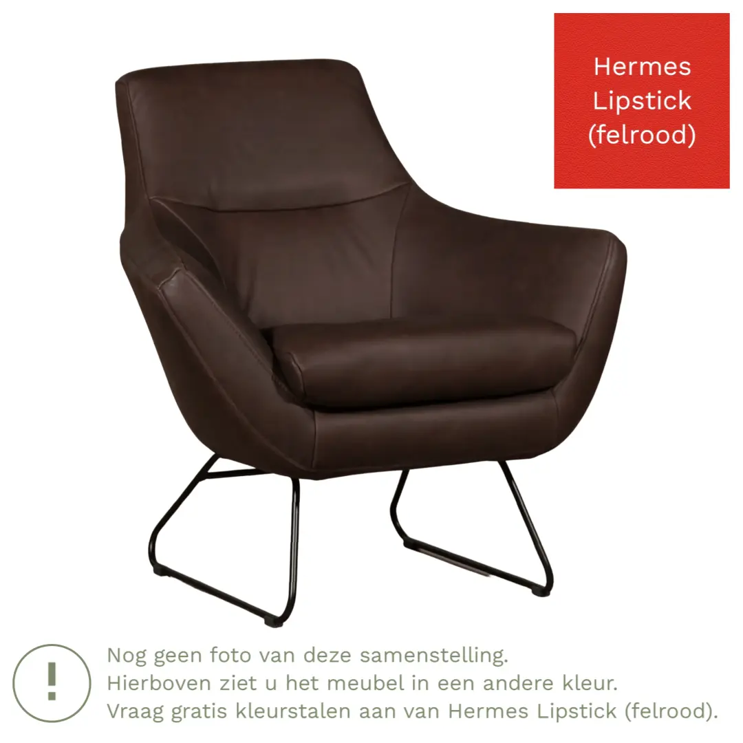 afbeelding van Leren fauteuil Fame - Hermes Lipstick (felrood)