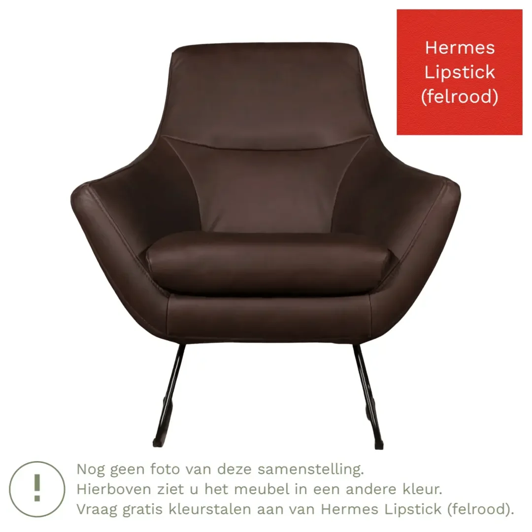 afbeelding van Leren fauteuil Fame - Hermes Lipstick (felrood)