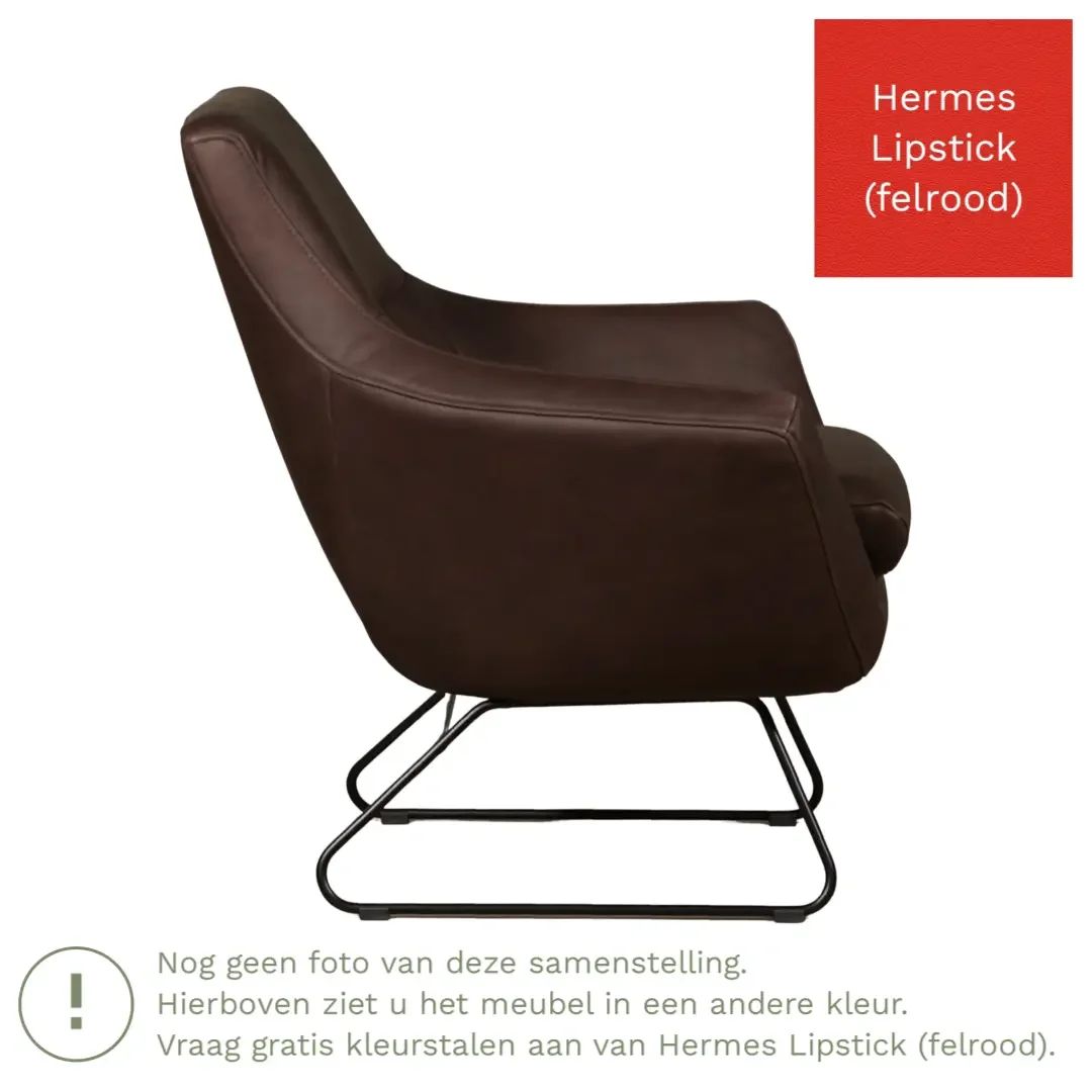 afbeelding van Leren fauteuil Fame - Hermes Lipstick (felrood)