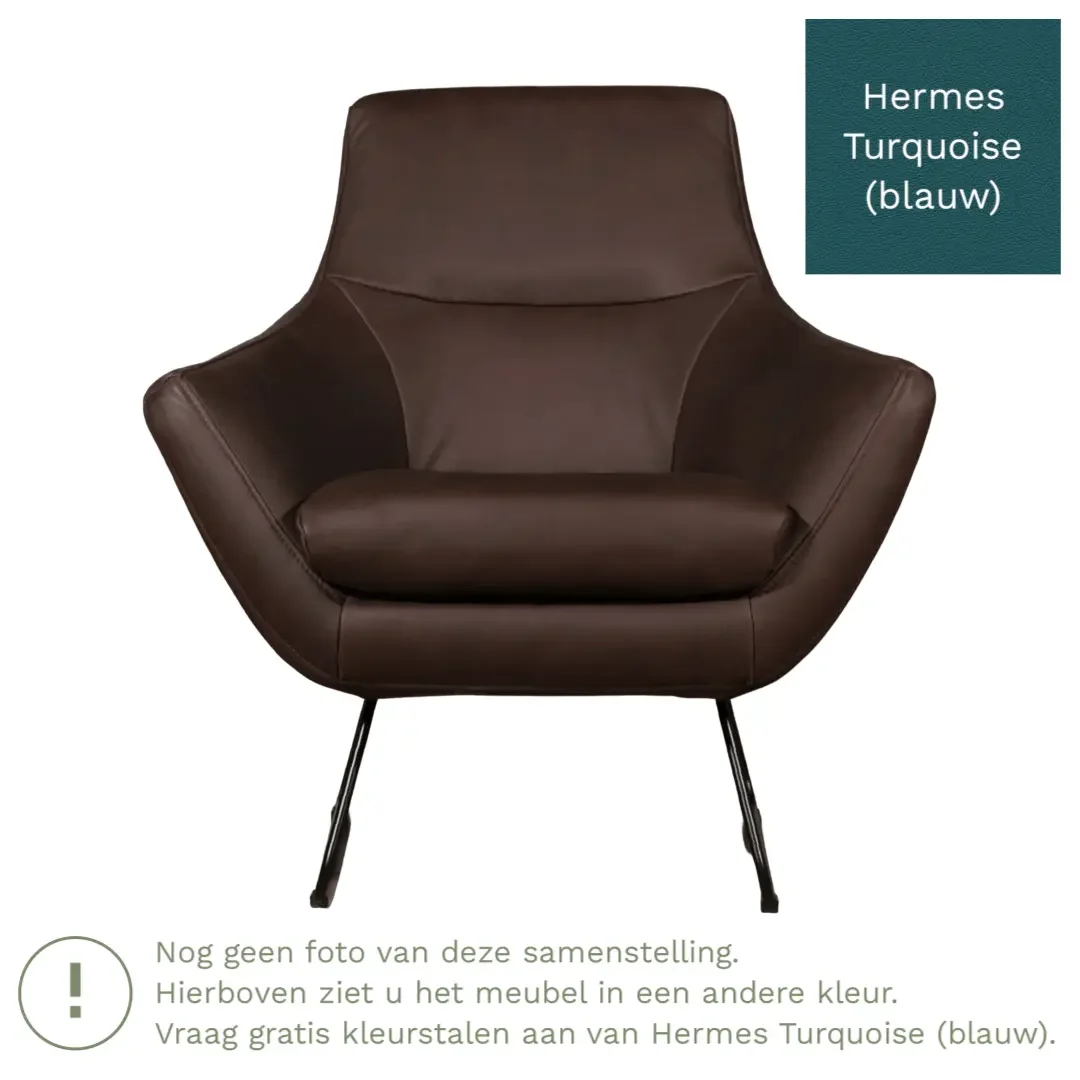 afbeelding van Leren fauteuil Fame - Hermes Turquoise (blauw)