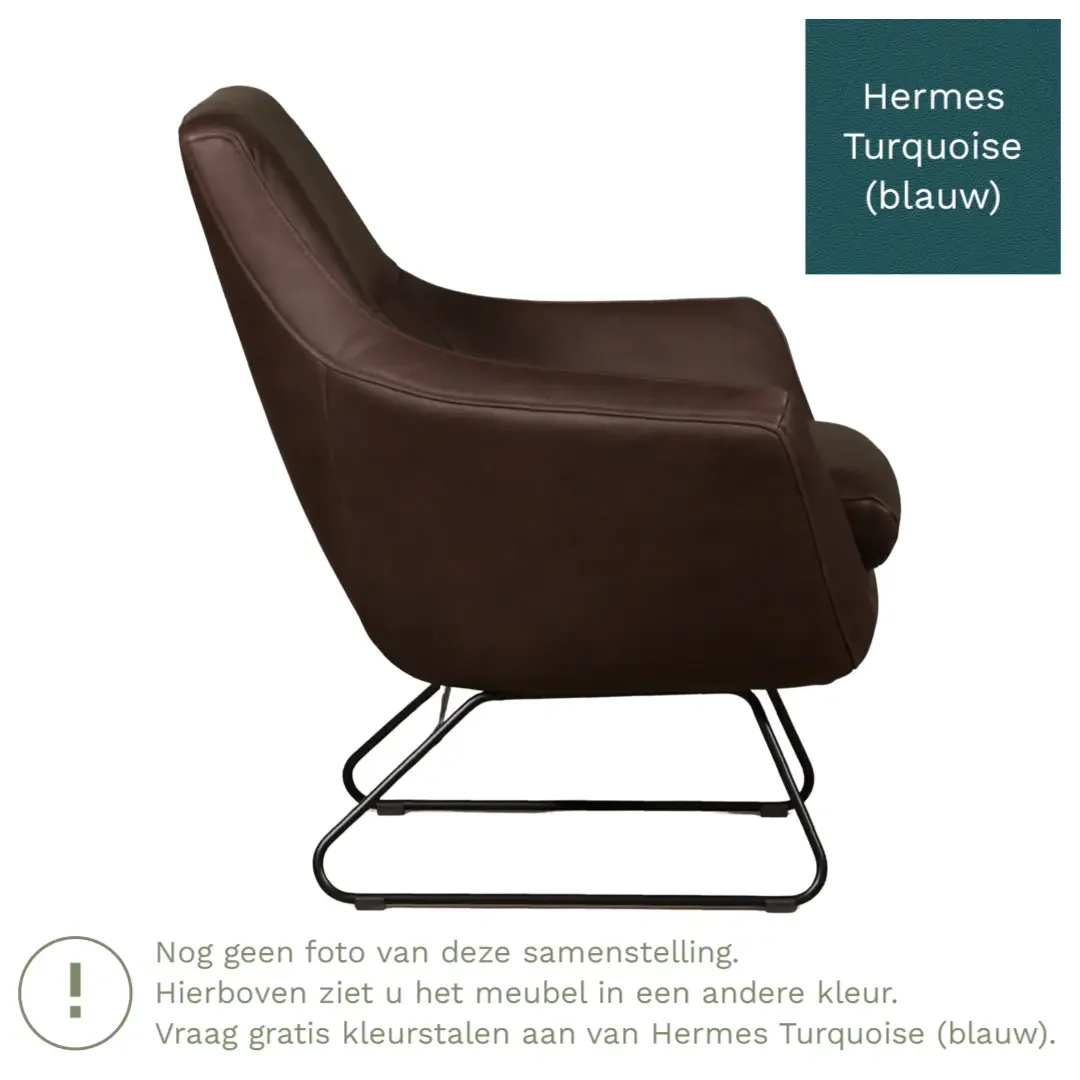 afbeelding van Leren fauteuil Fame - Hermes Turquoise (blauw)