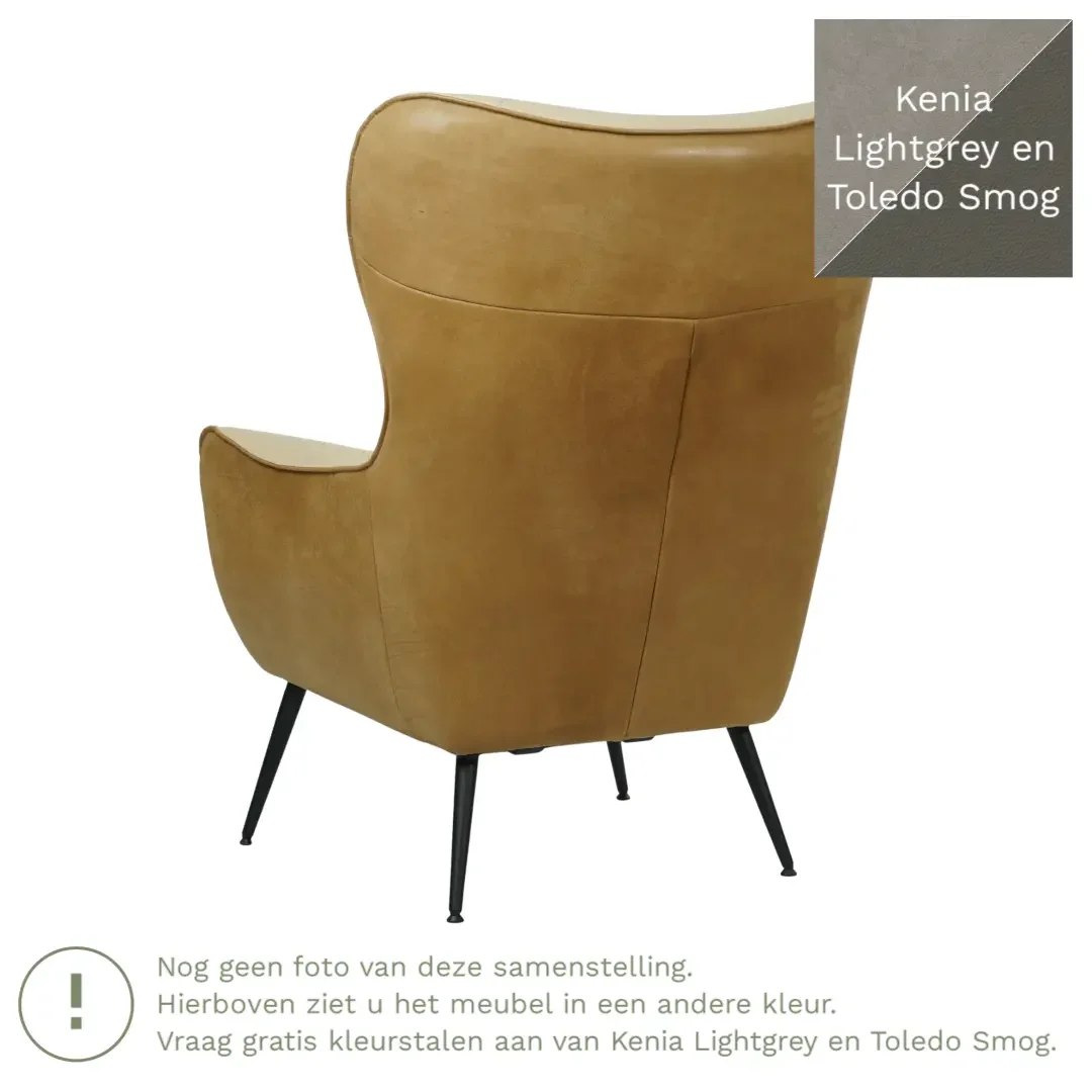 afbeelding van Leren fauteuil Flair Duo - Kenia Lightgrey en Toledo Smog - Poten staal rond zwart