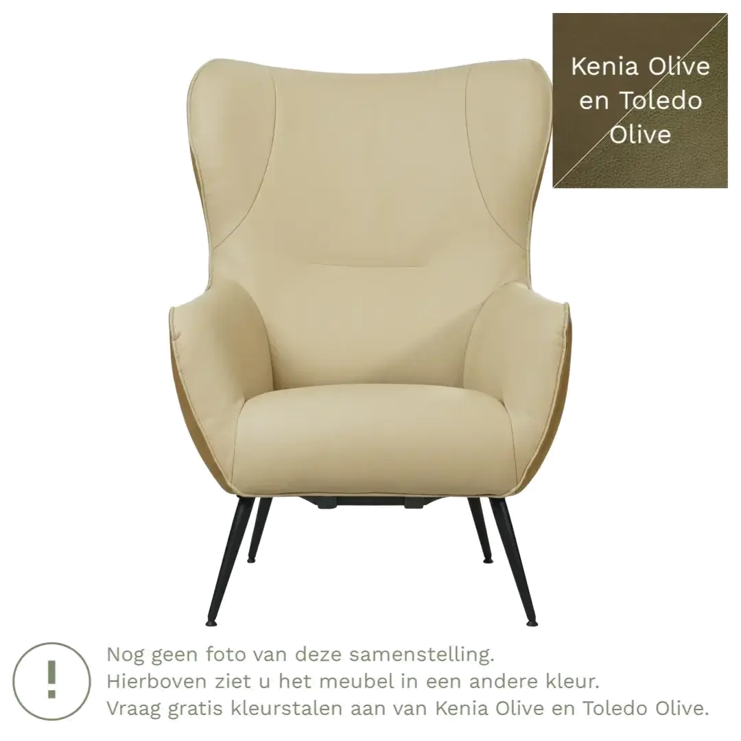 afbeelding van Leren fauteuil Flair Duo - Kenia Olive en Toledo Olive - Poten staal rond zwart