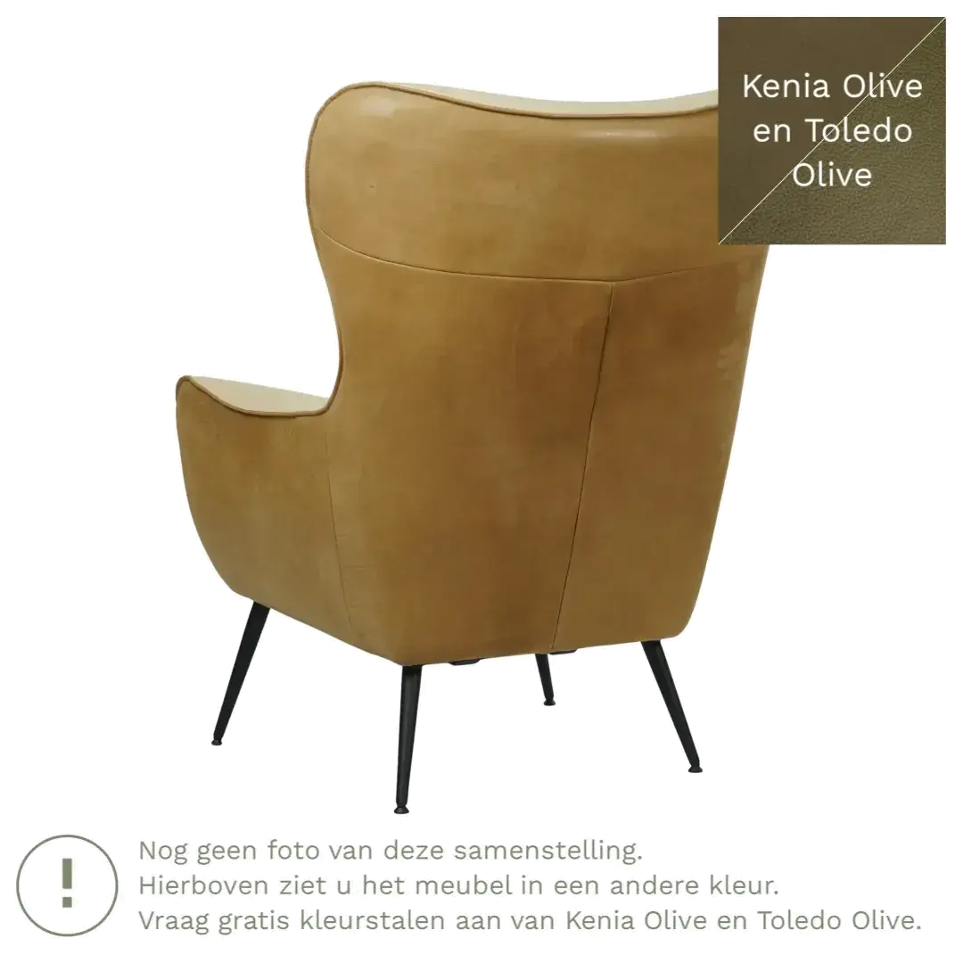 afbeelding van Leren fauteuil Flair Duo - Kenia Olive en Toledo Olive - Poten staal rond zwart