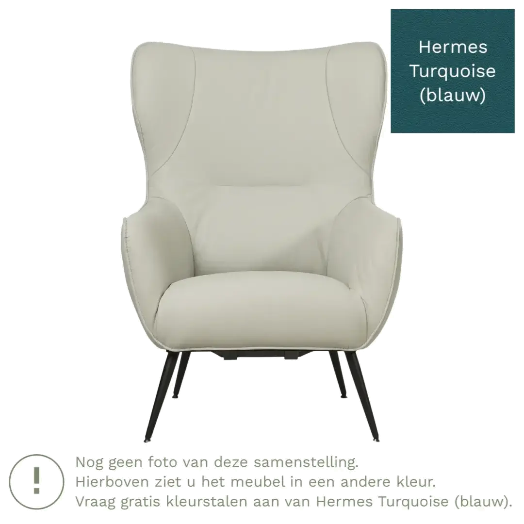 afbeelding van Leren fauteuil Flair - Hermes Turquoise (blauw)