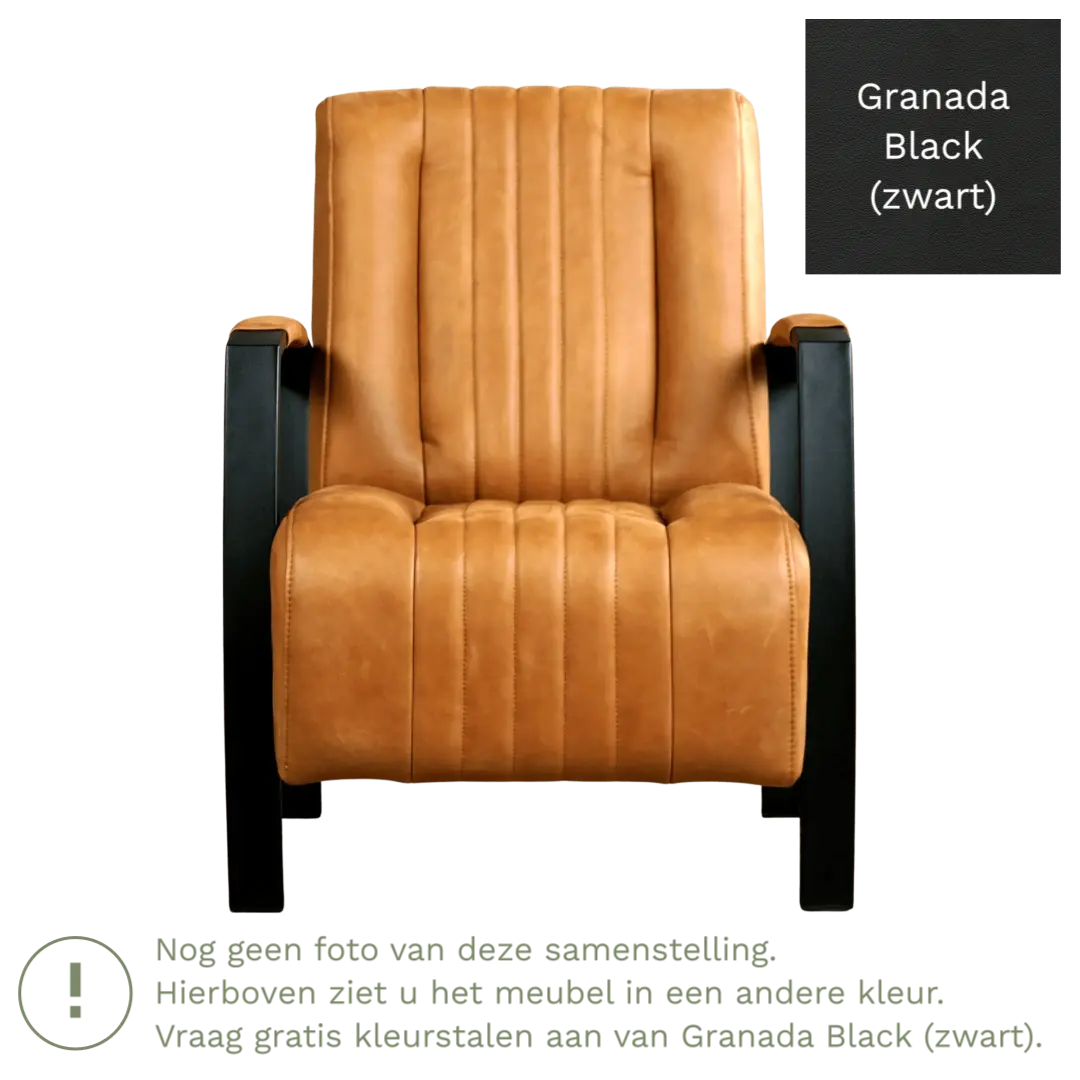 afbeelding van Leren fauteuil Glamour - Granada Black (zwart)