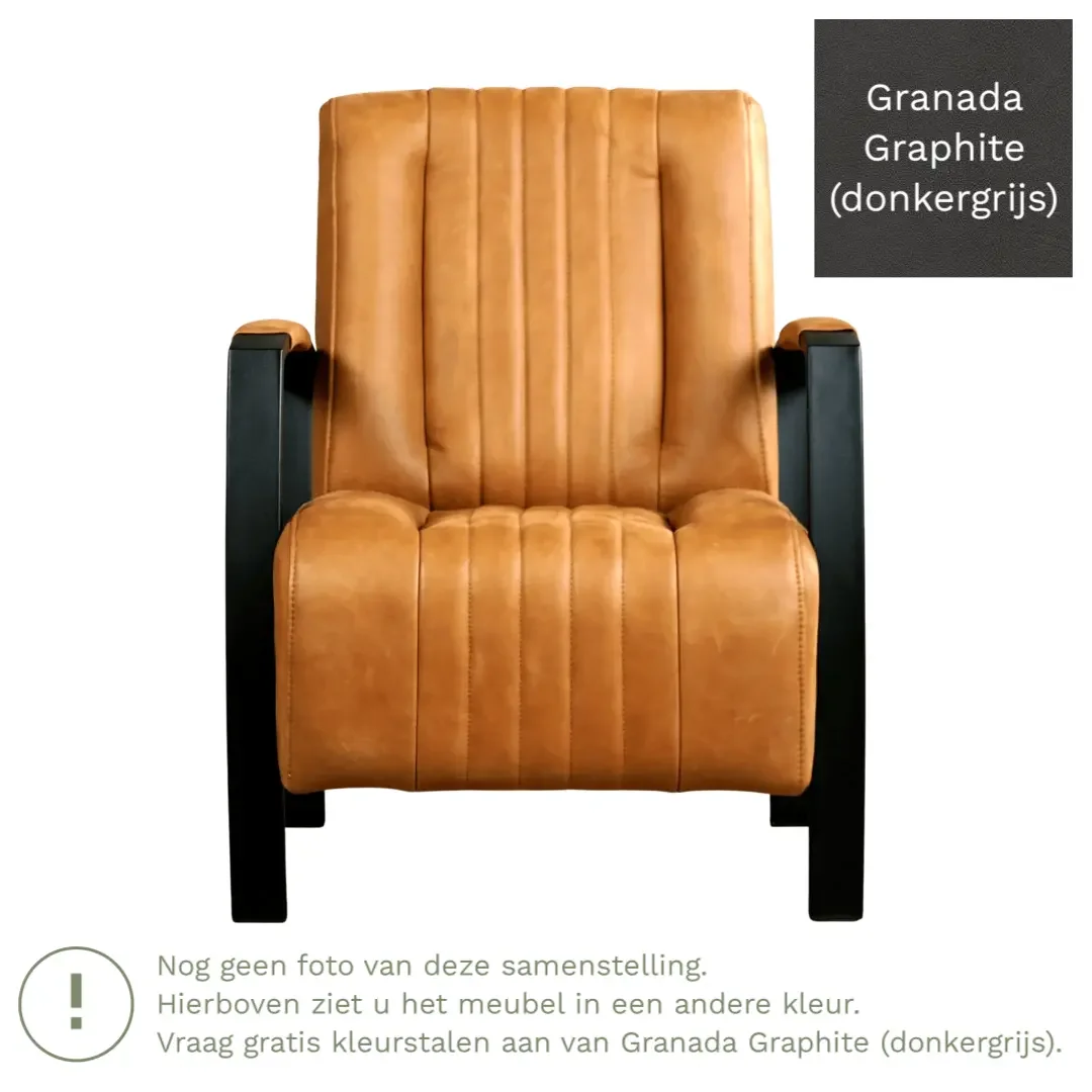 afbeelding van Leren fauteuil Glamour - Granada Graphite (donkergrijs)