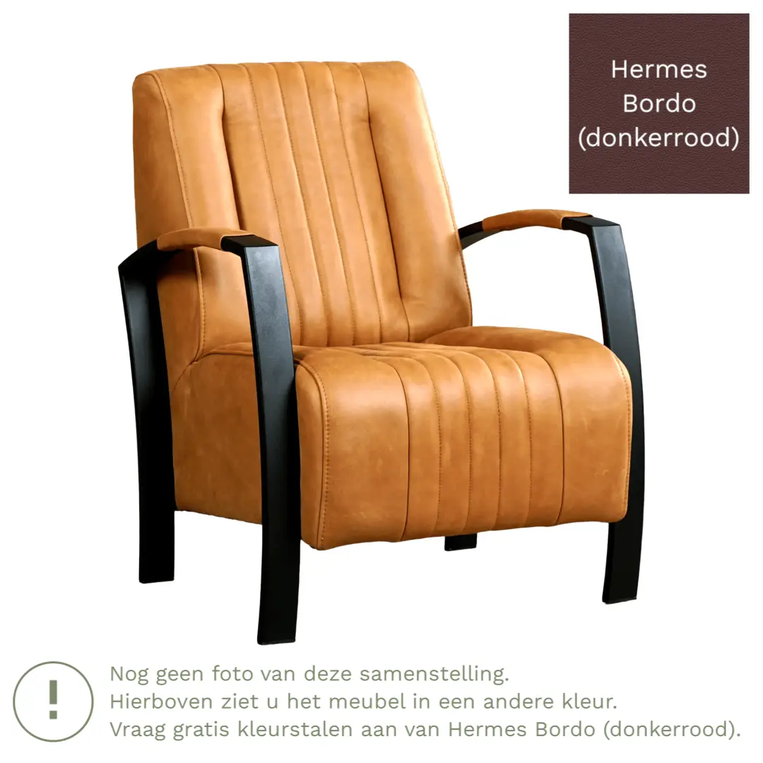 afbeelding van Leren fauteuil Glamour - Hermes Bordo (donkerrood)