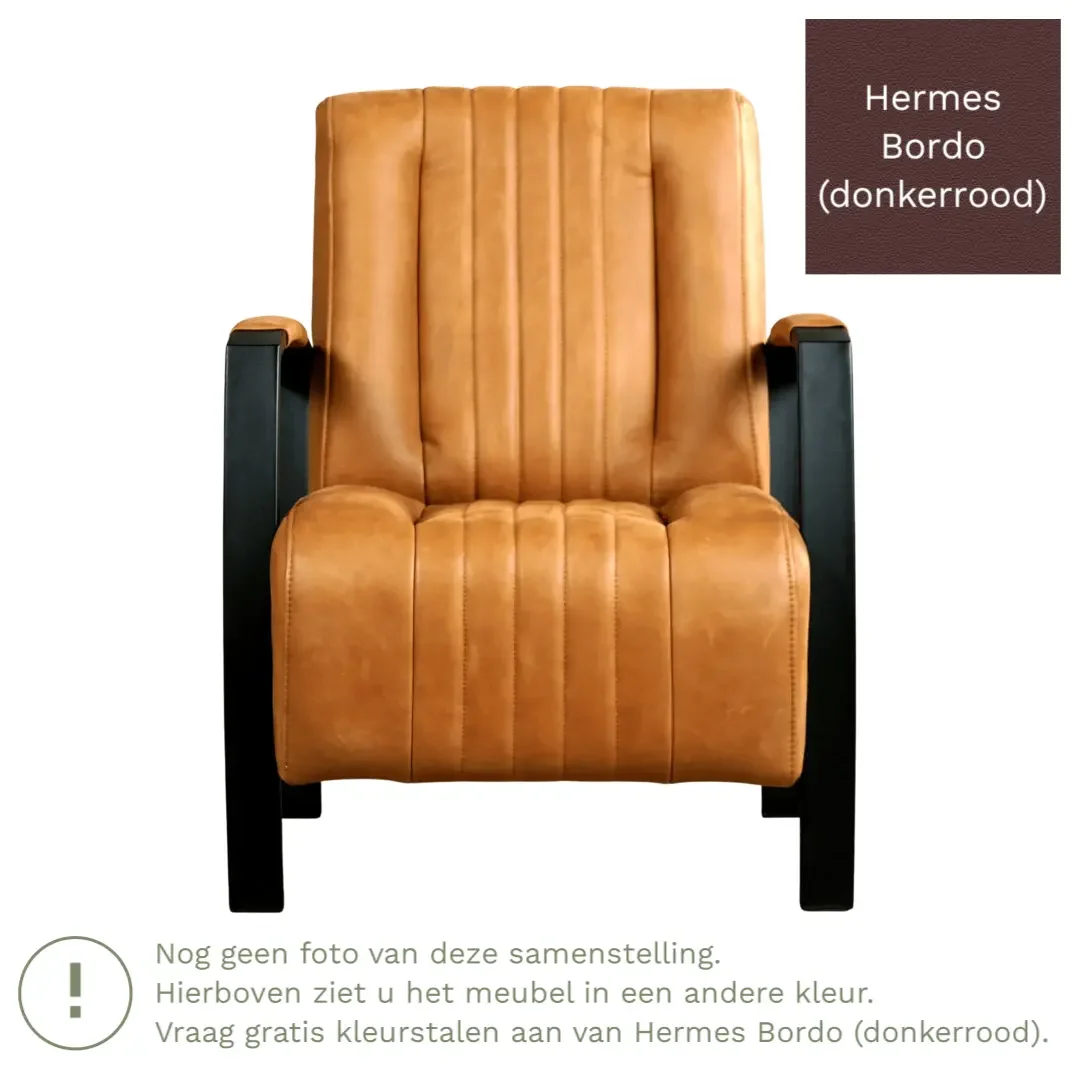 afbeelding van Leren fauteuil Glamour - Hermes Bordo (donkerrood)