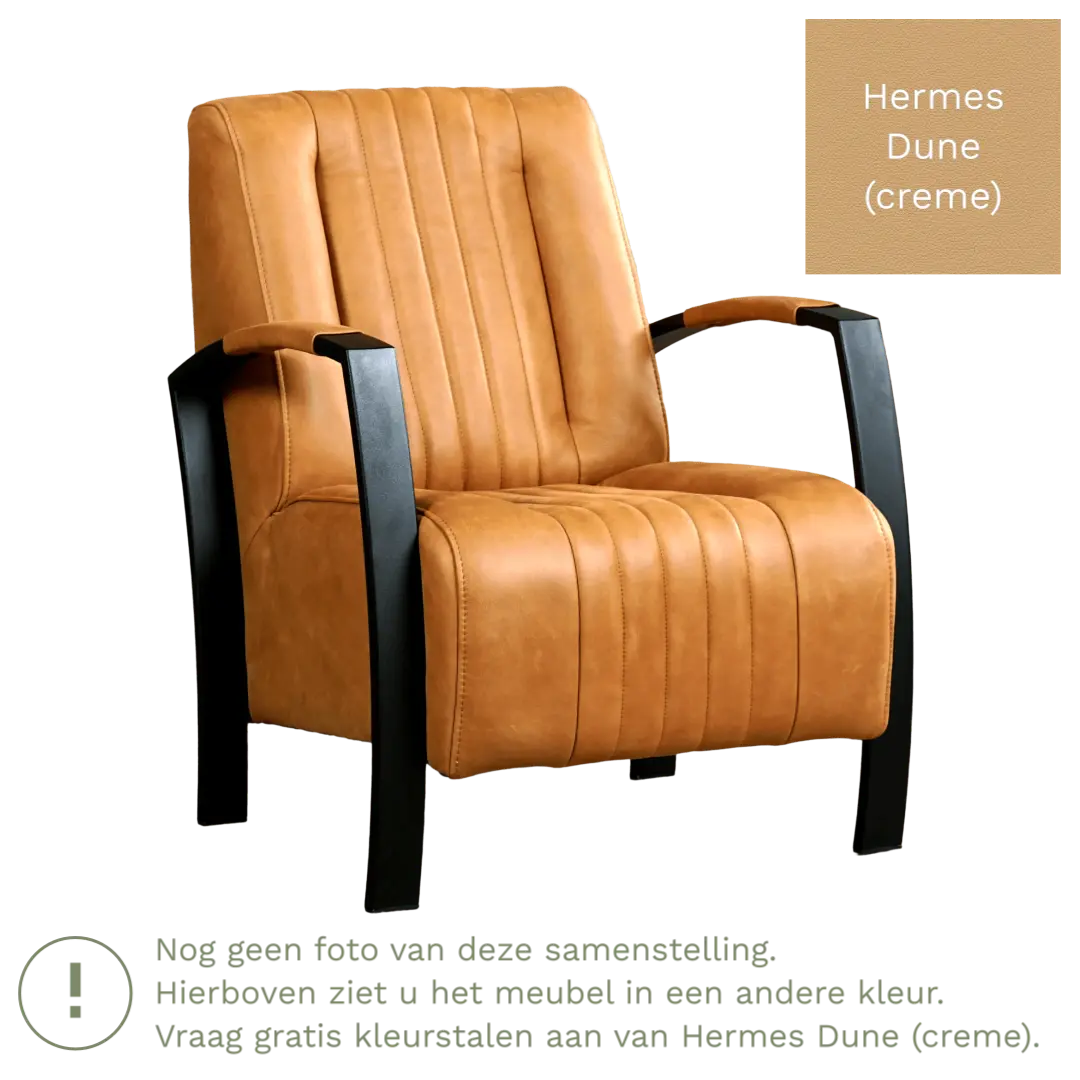 afbeelding van Leren fauteuil Glamour - Hermes Dune (crème)