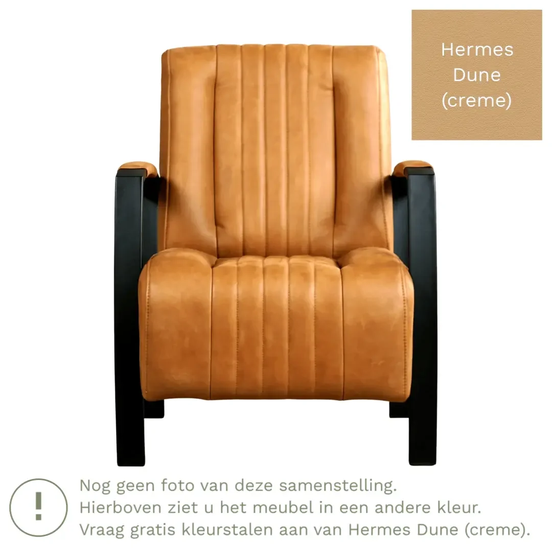 afbeelding van Leren fauteuil Glamour - Hermes Dune (crème)