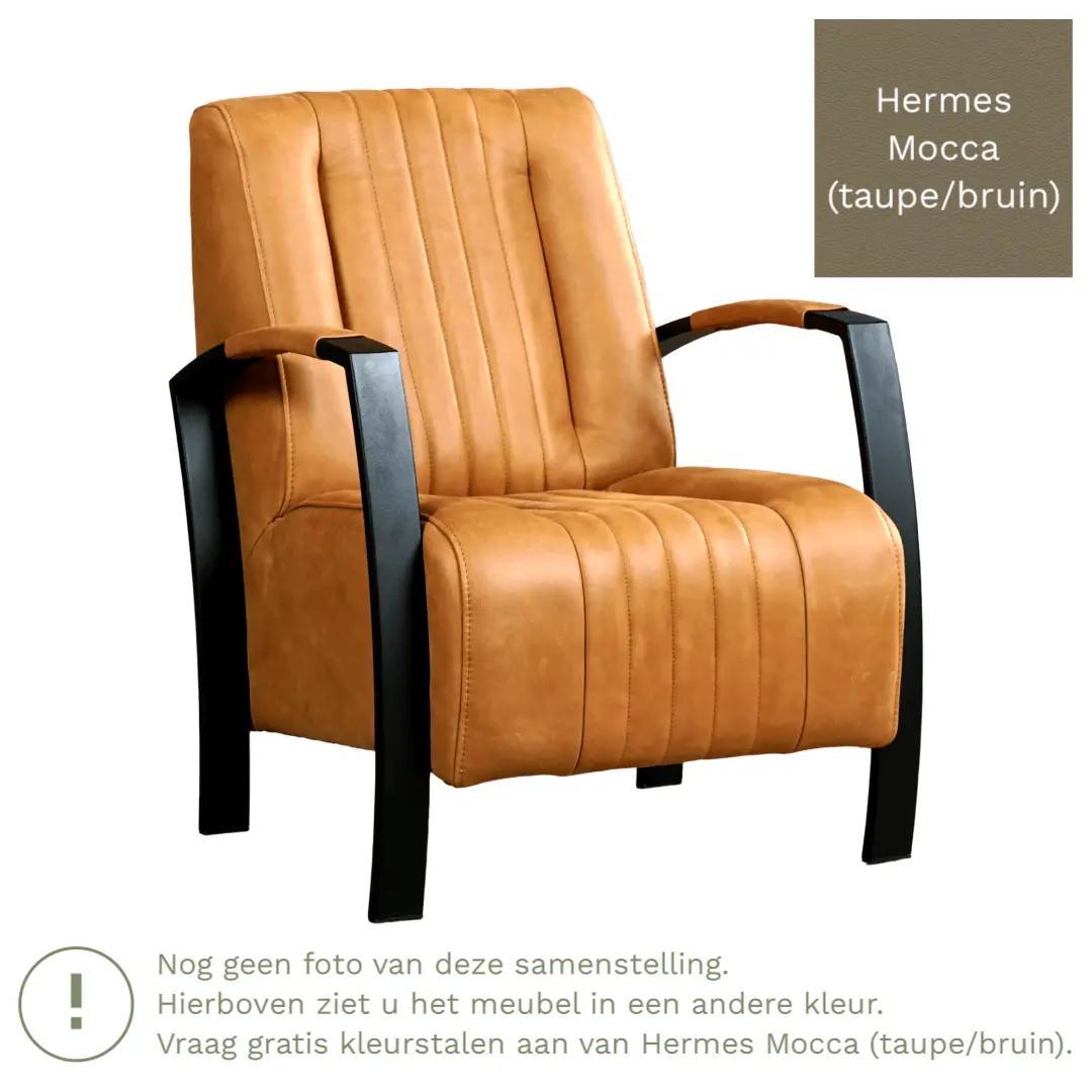 afbeelding van Leren fauteuil Glamour - Hermes Mocca (taupe/bruin)