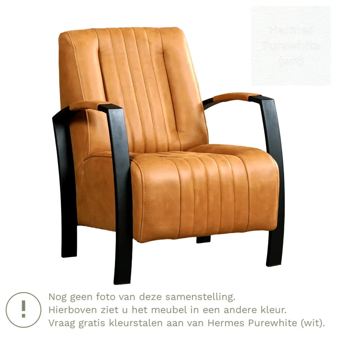 afbeelding van Leren fauteuil Glamour - Hermes Purewhite (wit)