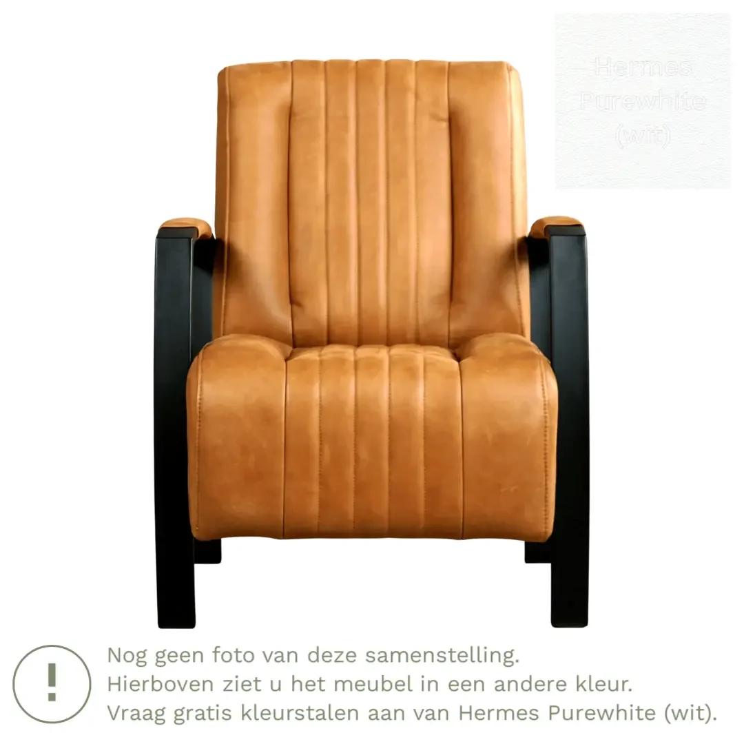 afbeelding van Leren fauteuil Glamour - Hermes Purewhite (wit)