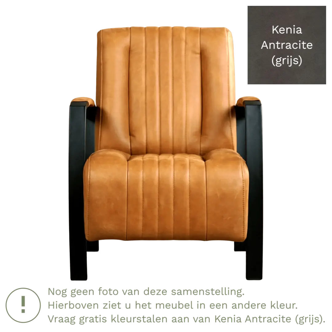 afbeelding van Leren fauteuil Glamour - Kenia Antracite (grijs)