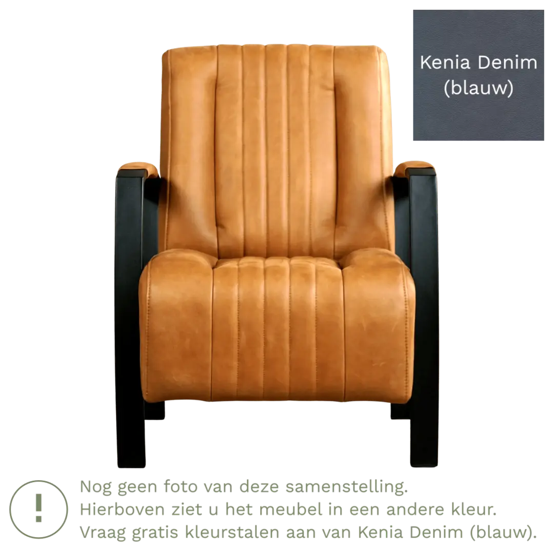 afbeelding van Leren fauteuil Glamour - Kenia Denim (blauw)