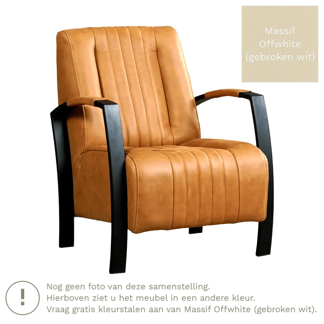 afbeelding van Leren fauteuil Glamour - Massif Offwhite (gebroken wit)