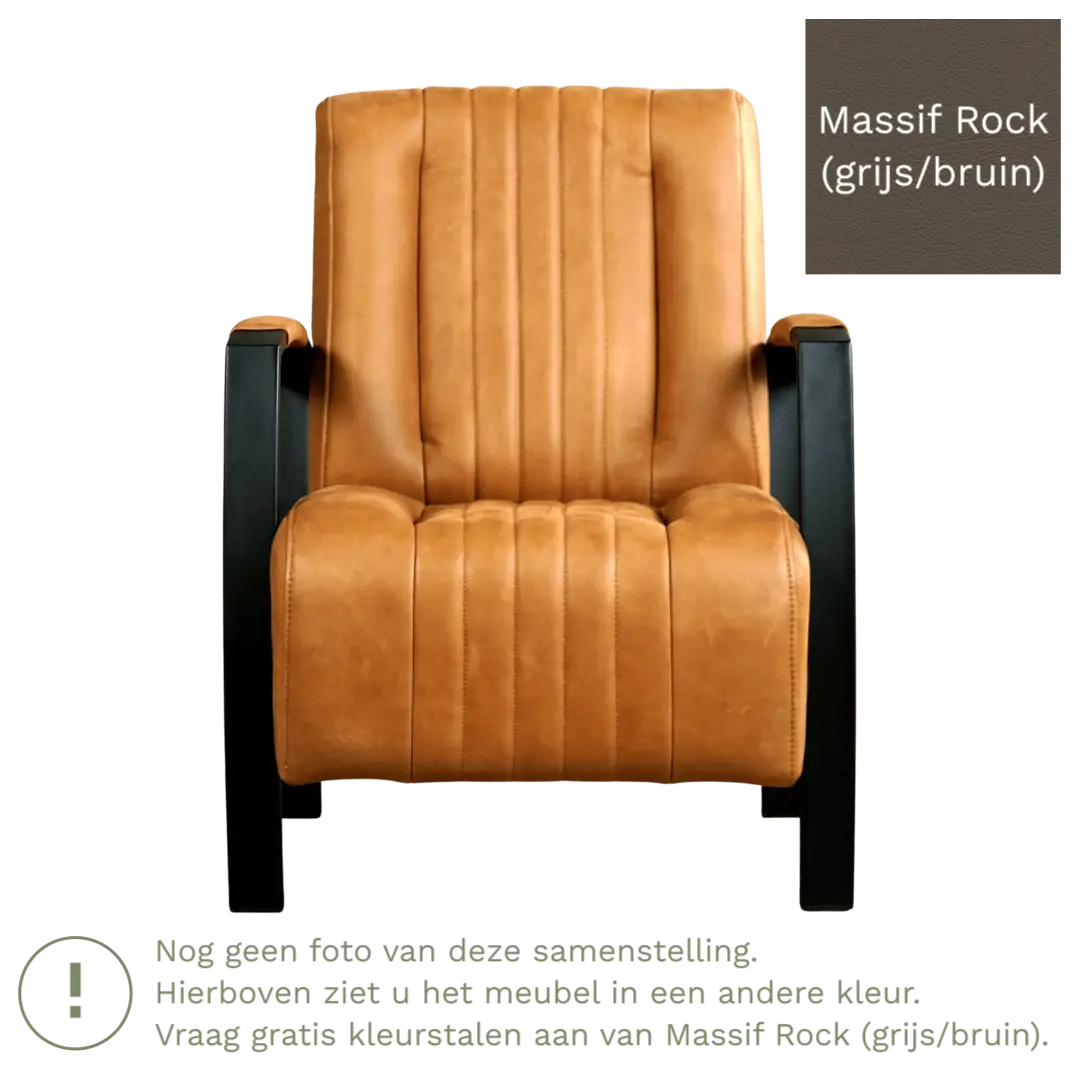 afbeelding van Leren fauteuil Glamour - Massif Rock (grijs/bruin)
