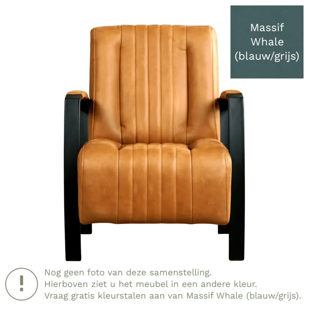 afbeelding van Leren fauteuil Glamour - Massif Whale (blauw/grijs)