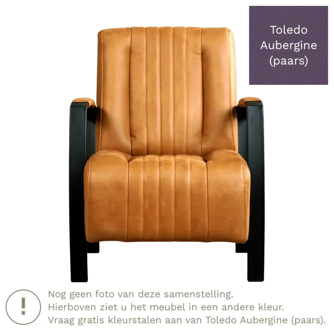 afbeelding van Leren fauteuil Glamour - Toledo Aubergine (paars)