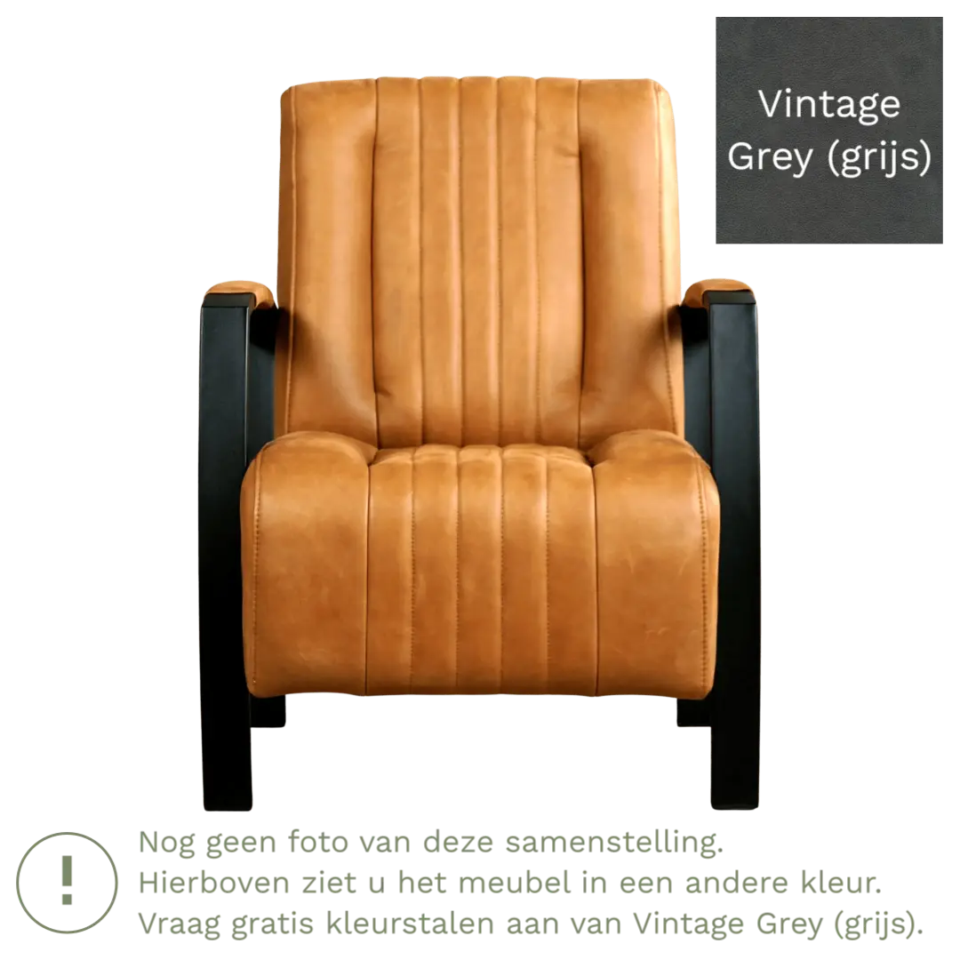 afbeelding van Leren fauteuil Glamour - Vintage Grey (grijs)