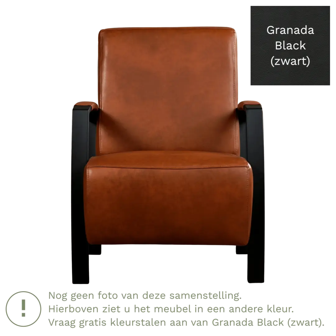 afbeelding van Leren fauteuil Glory - Granada Black (zwart)