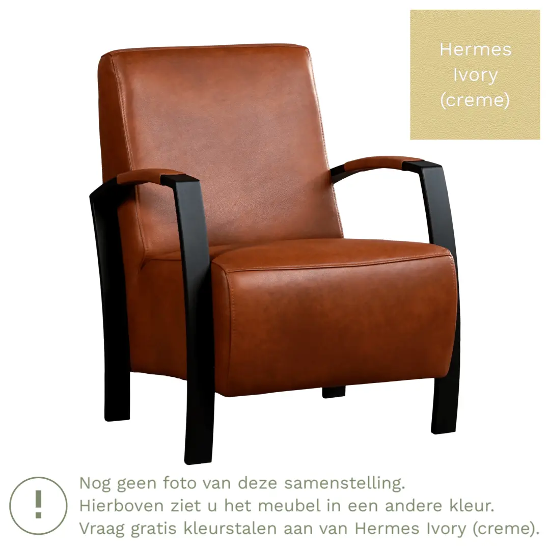 afbeelding van Leren fauteuil Glory - Hermes Ivory (crème)