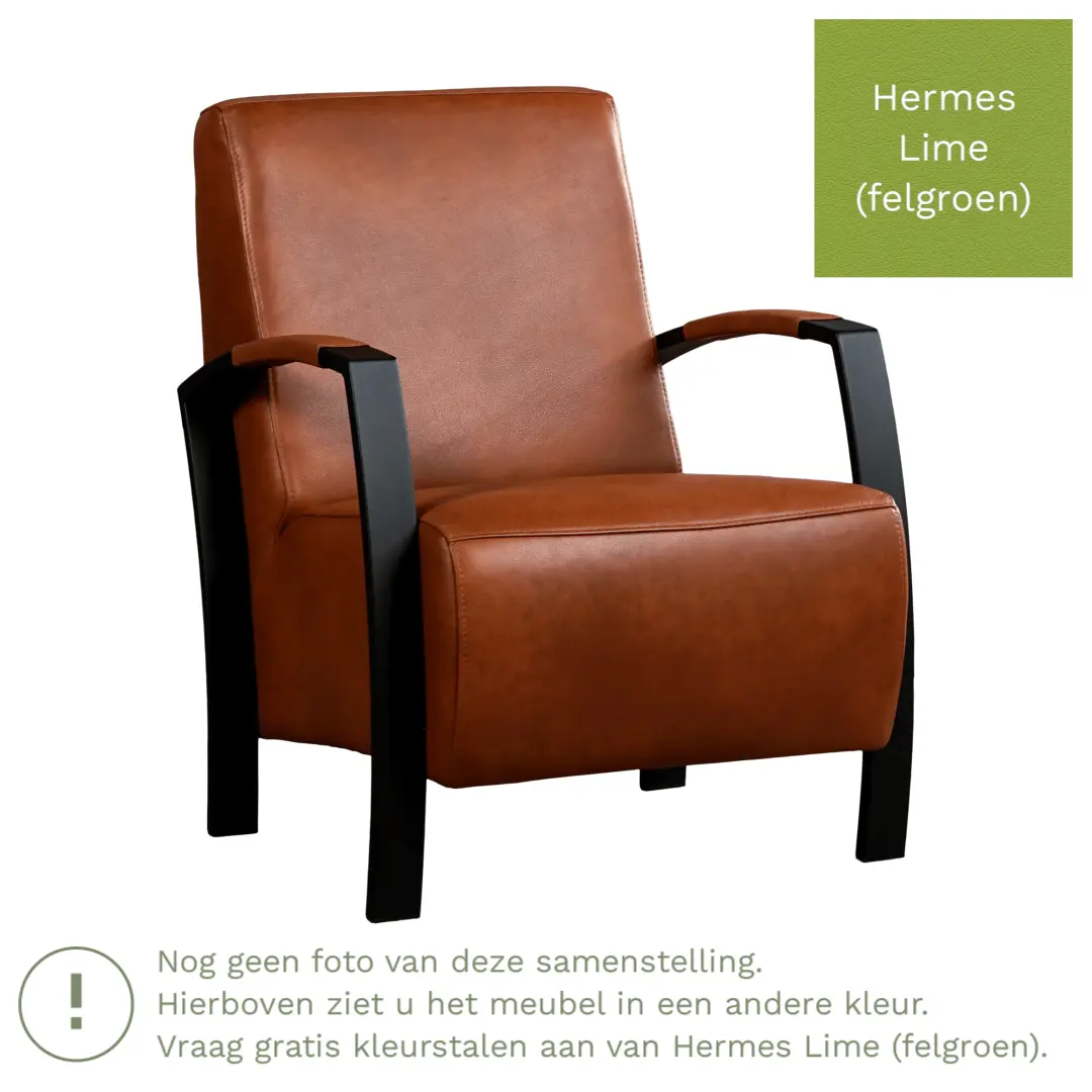 afbeelding van Leren fauteuil Glory - Hermes Lime (felgroen)
