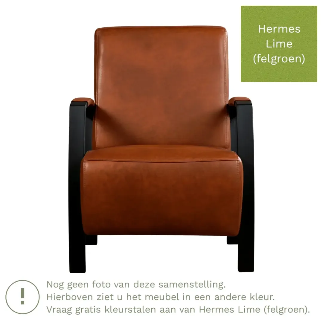 afbeelding van Leren fauteuil Glory - Hermes Lime (felgroen)
