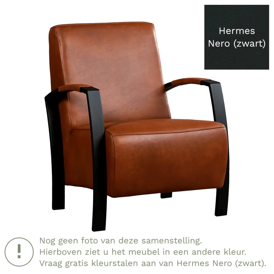 afbeelding van Leren fauteuil Glory - Hermes Nero (zwart)