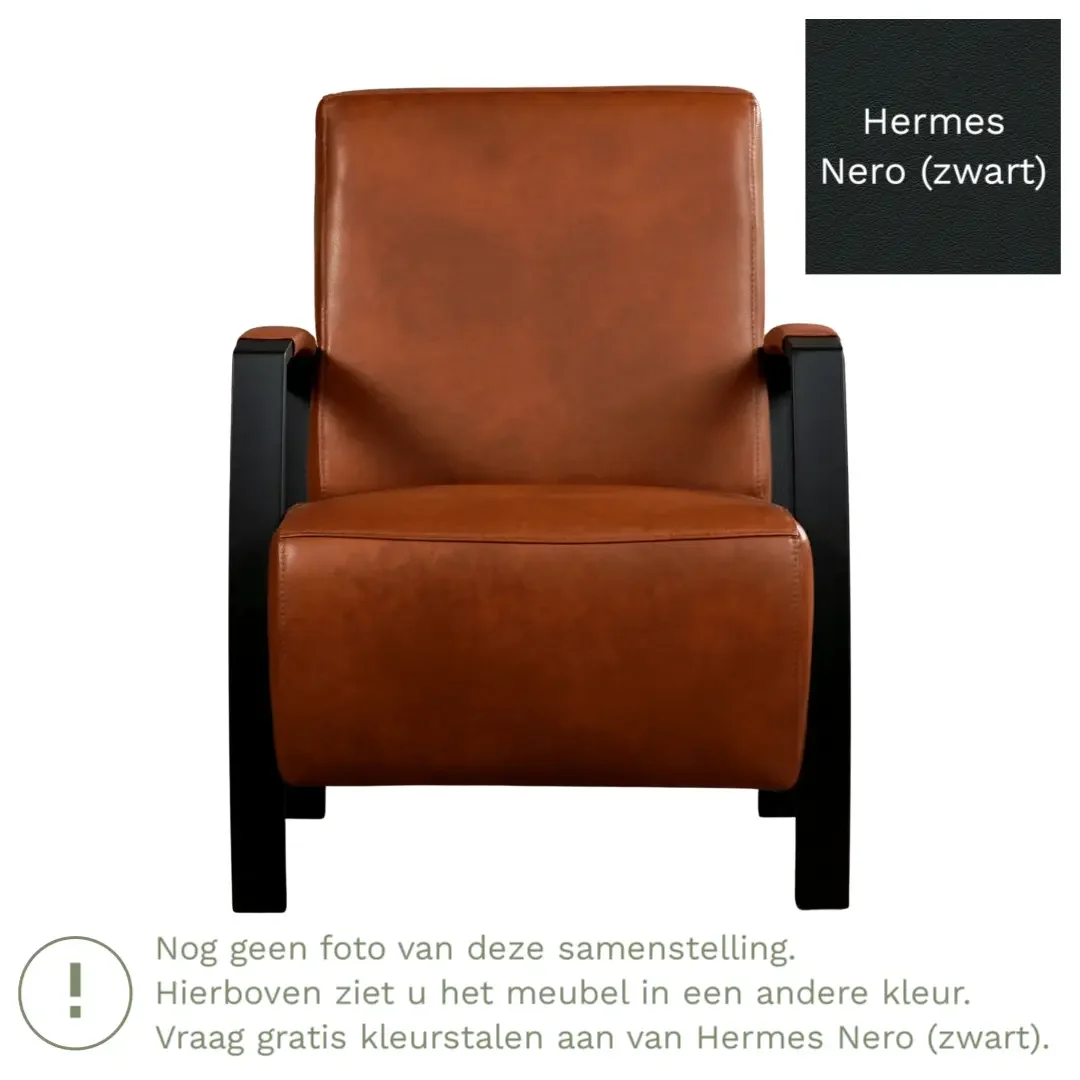 afbeelding van Leren fauteuil Glory - Hermes Nero (zwart)