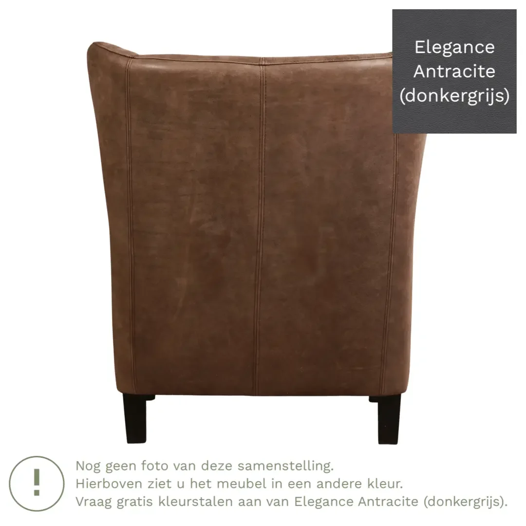 afbeelding van Leren fauteuil Hug - Elegance Antracite (donkergrijs) - Poten hout zwart