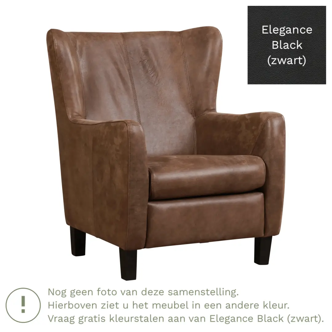 afbeelding van Leren fauteuil Hug - Elegance Black (zwart) - Poten hout bruin