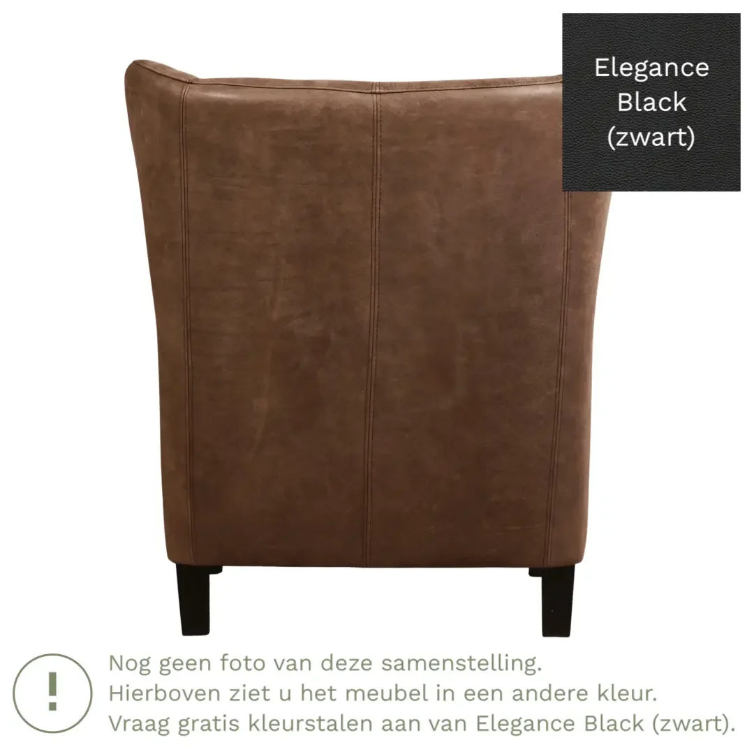 afbeelding van Leren fauteuil Hug - Elegance Black (zwart) - Poten hout bruin