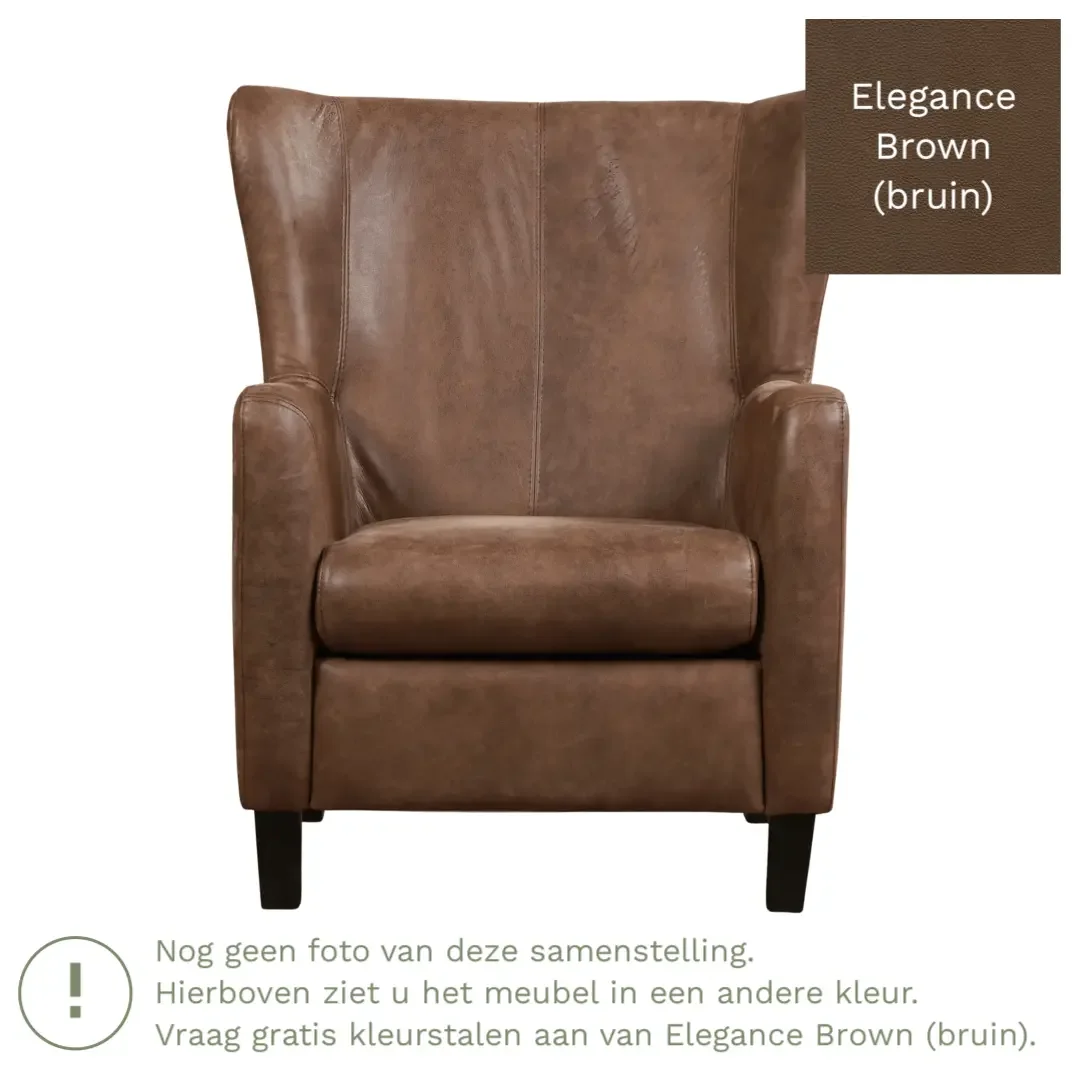 afbeelding van Leren fauteuil Hug - Elegance Brown (bruin) - Poten hout bruin