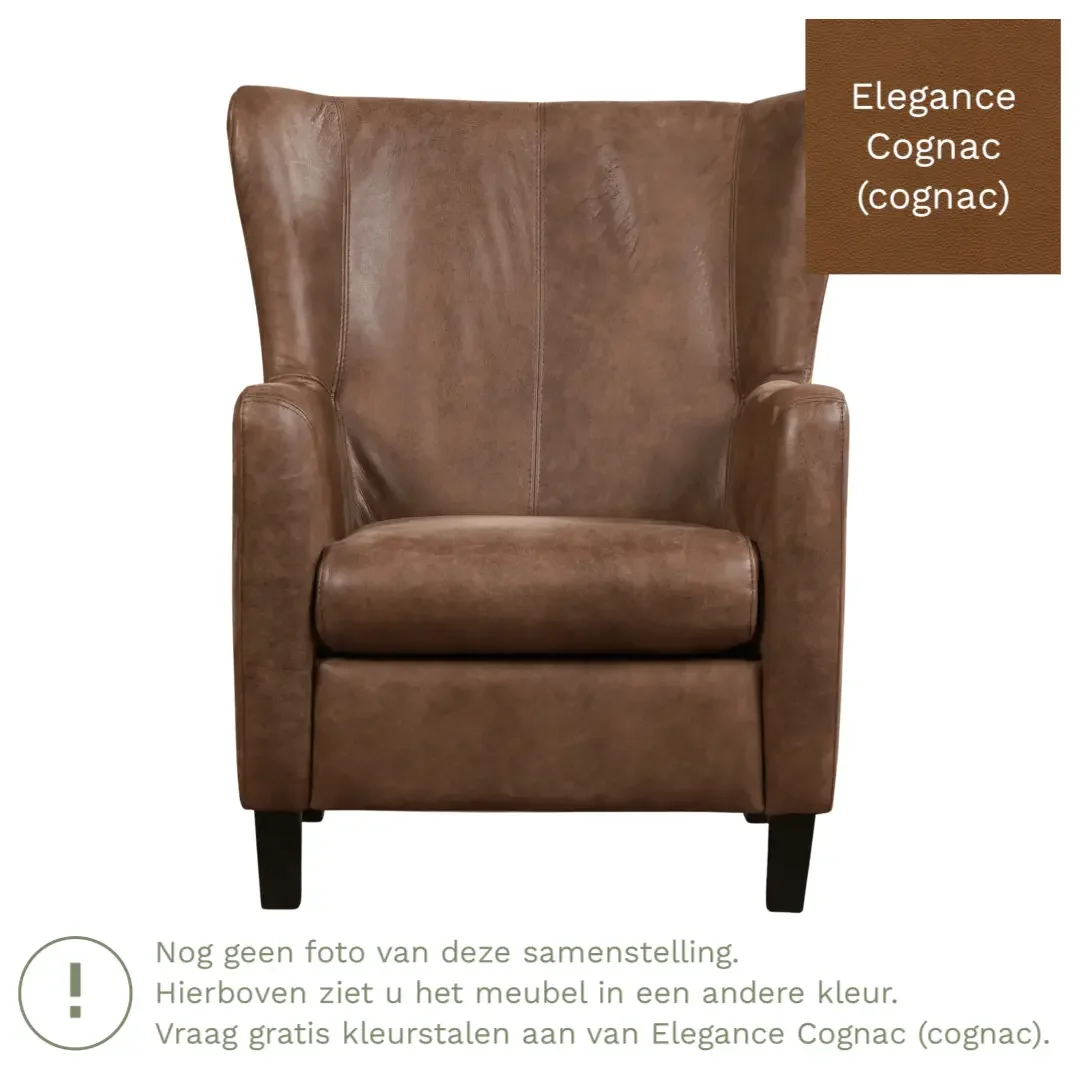 afbeelding van Leren fauteuil Hug - Elegance Cognac (cognac) - Poten hout zwart
