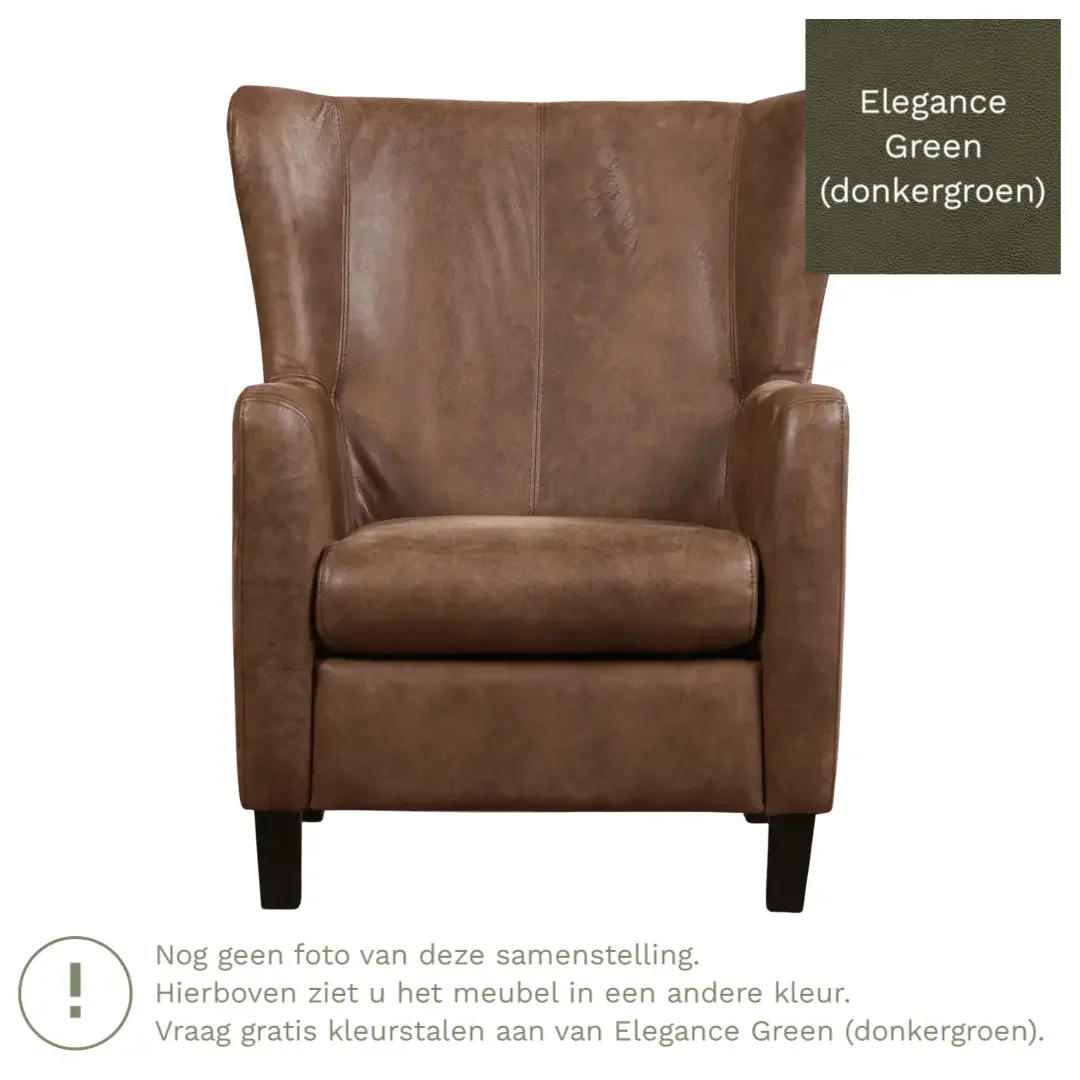 afbeelding van Leren fauteuil Hug - Elegance Green (donkergroen) - Poten hout bruin