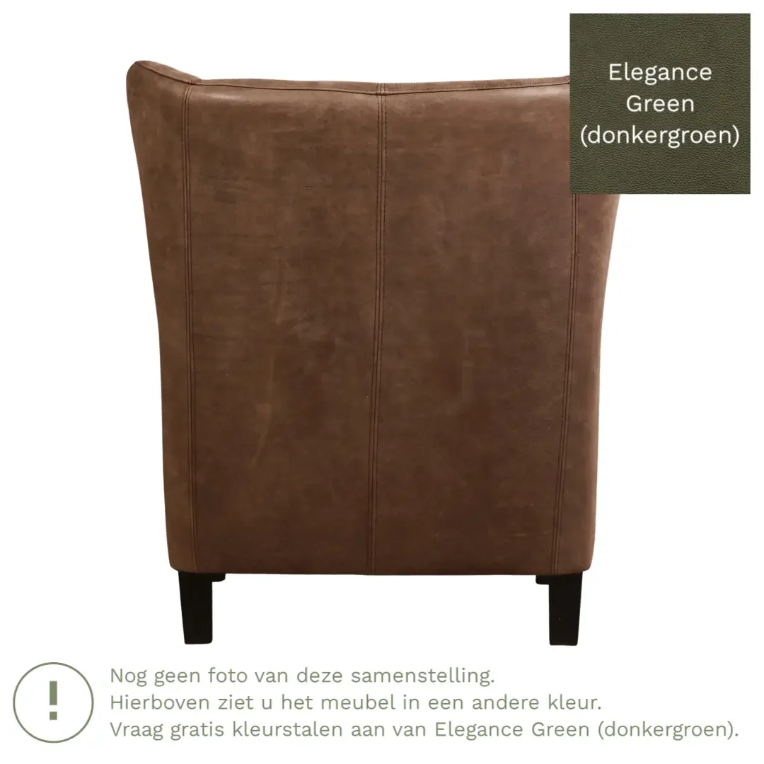 afbeelding van Leren fauteuil Hug - Elegance Green (donkergroen) - Poten hout bruin