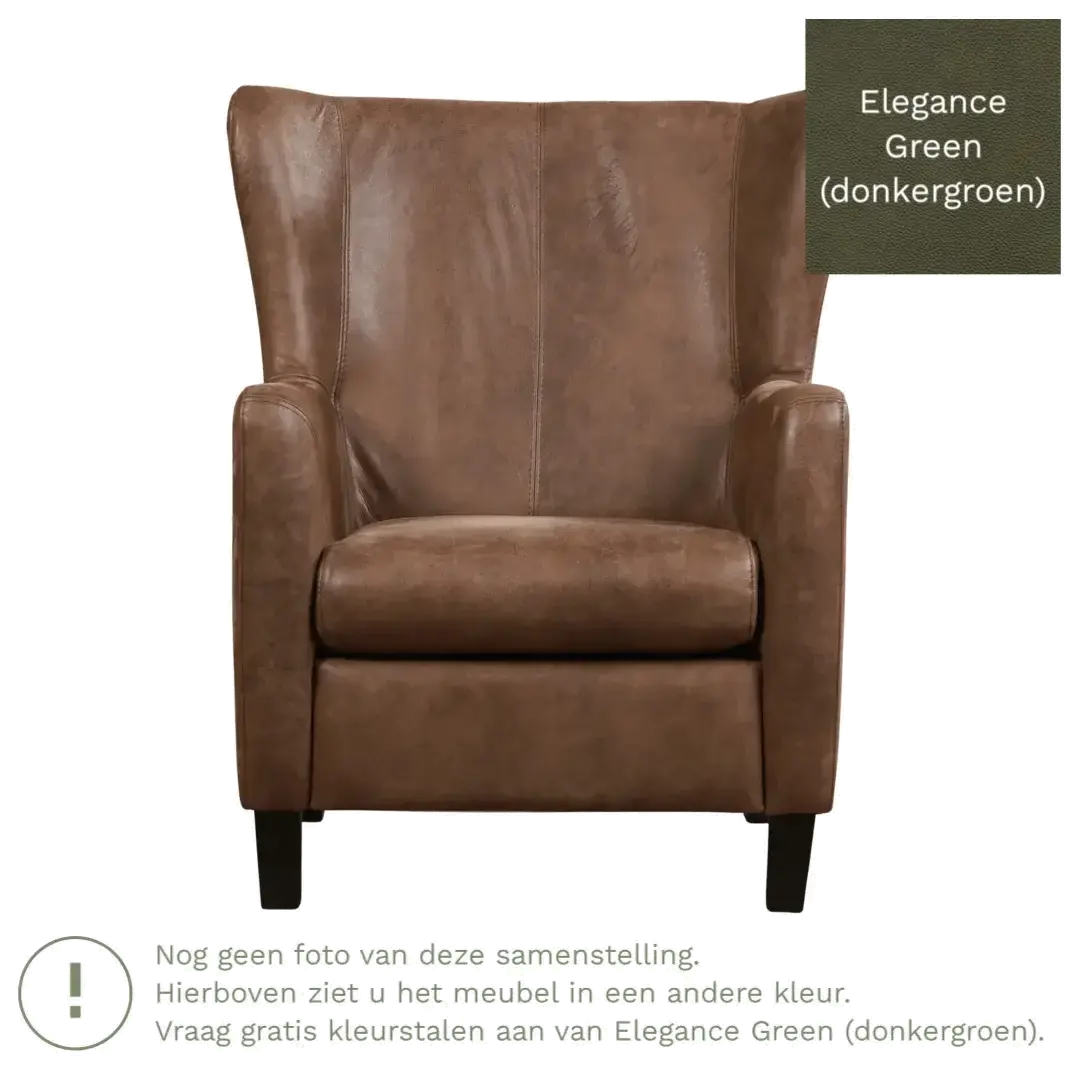 afbeelding van Leren fauteuil Hug - Elegance Green (donkergroen) - Poten hout zwart