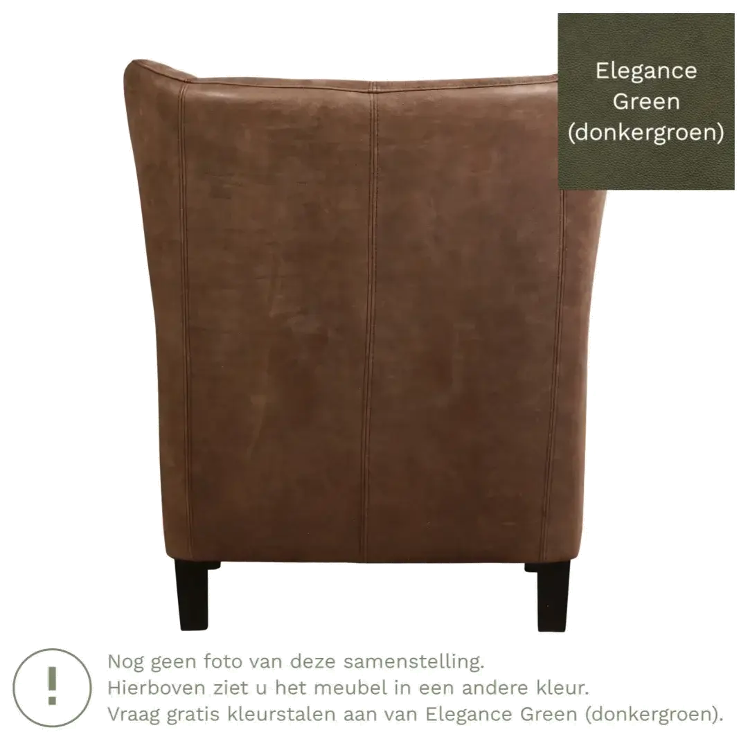 afbeelding van Leren fauteuil Hug - Elegance Green (donkergroen) - Poten hout zwart