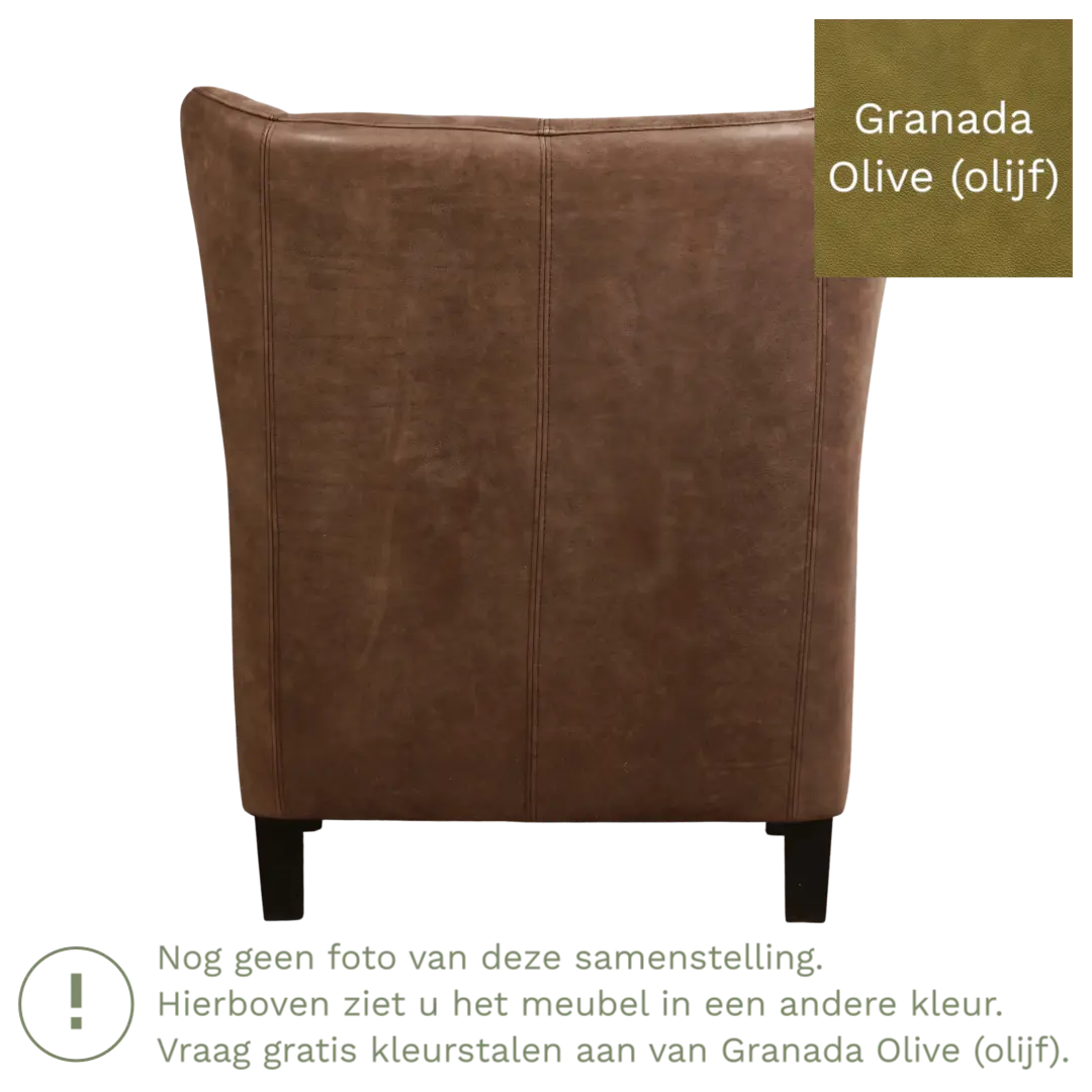 afbeelding van Leren fauteuil Hug - Granada Olive (olijf) - Poten hout zwart